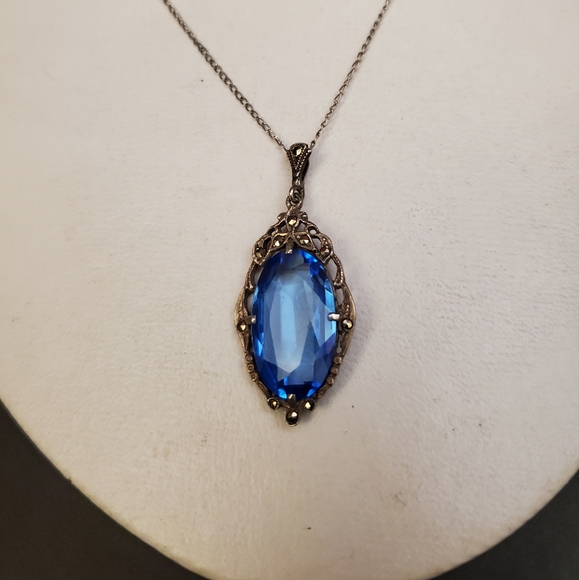 Jewelry - Art Deco Sterling Marcasite Jewelled Pendant